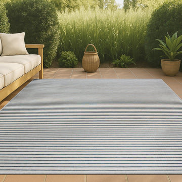 Damon Classic Coastal Pinstripe Reversible Machine-Washable Indoor/Outdoor Area Rug